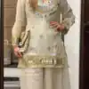 Off White Fendy Silk Mirror Lace Work Salwar Suit