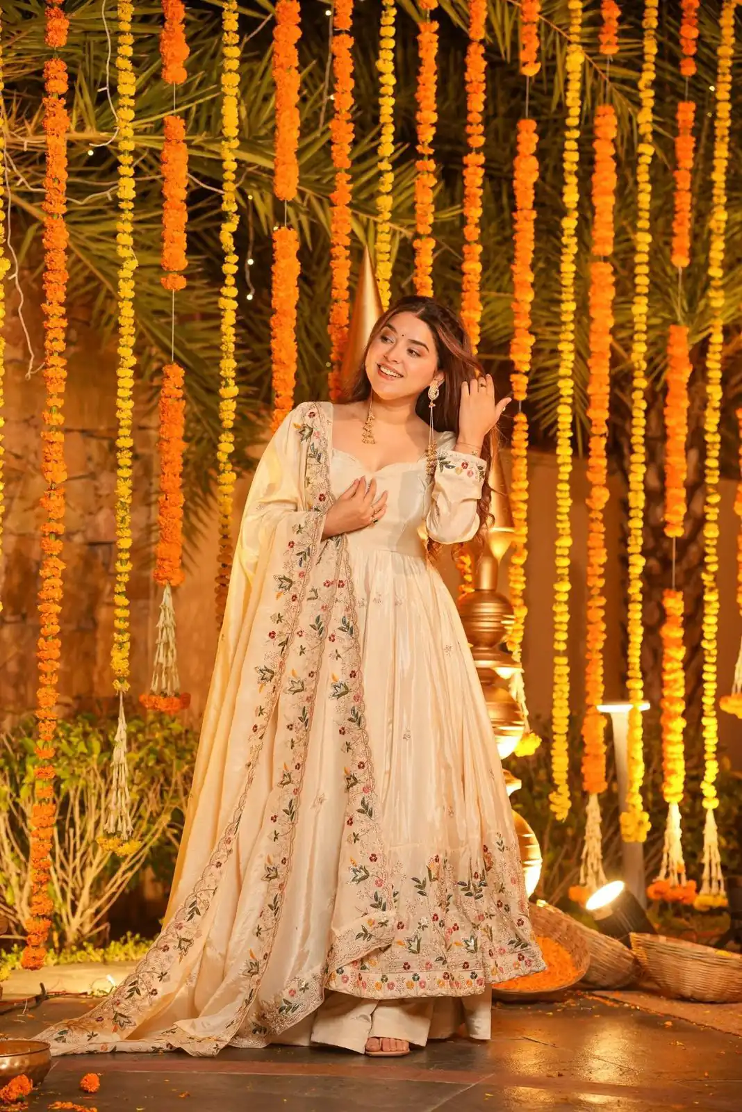 NF 1264 Off White Natural Crap Silk Anarkali Suit with Embroidery Work. Available at ₹3049 only. Delivery 4-6 Working Days. Shop now. | Anarkali Suits, Bollywood Anarkali, Creative-Anarkali, Designer Anarkali, Embroidered Anarkali, Party Wear Anarkali