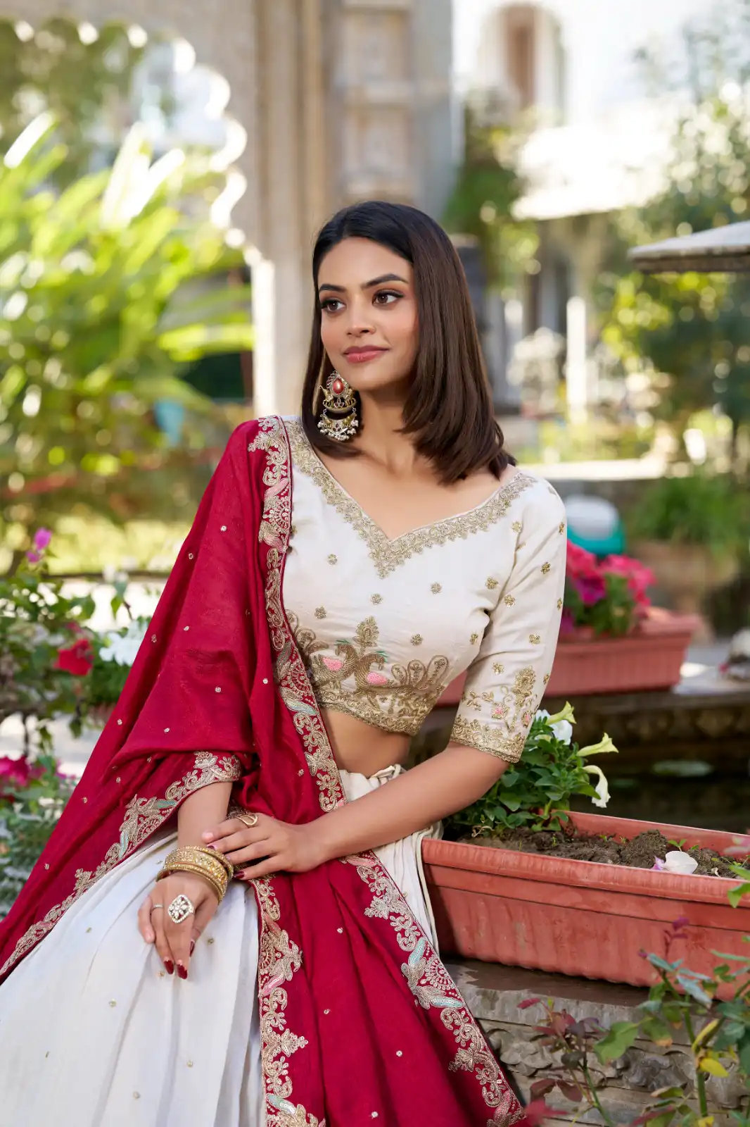 LNB 1411 Off White Vichitra Silk Lehenga Choli Perfect for Wedding, Party, Festival Celebrations, Ethnic Day, Durga Puja – . Available at ₹3499 on | Lehenga, Bollywood Lehenga, Creative Lehenga, Designer Lehenga, Embroidered Lehenga, Party Wear Lehenga