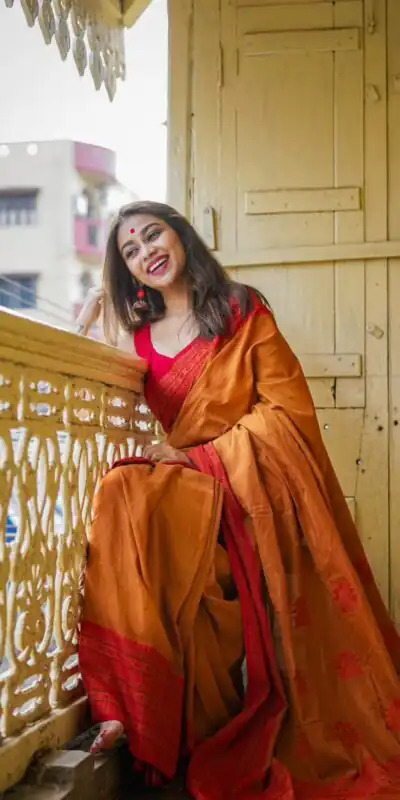 KPR 195 Orange Soft Lilan Slab Weaving Work Saree with Designer Work. Available at ₹1449 only. Delivery 4-6 Working Days. Shop now. | Sarees, Bollywood Sarees, Creative Sarees, Designer Sarees, Embroidered Sarees, Ethnic Saree, Modern Digital sarees, Party Wear Sarees