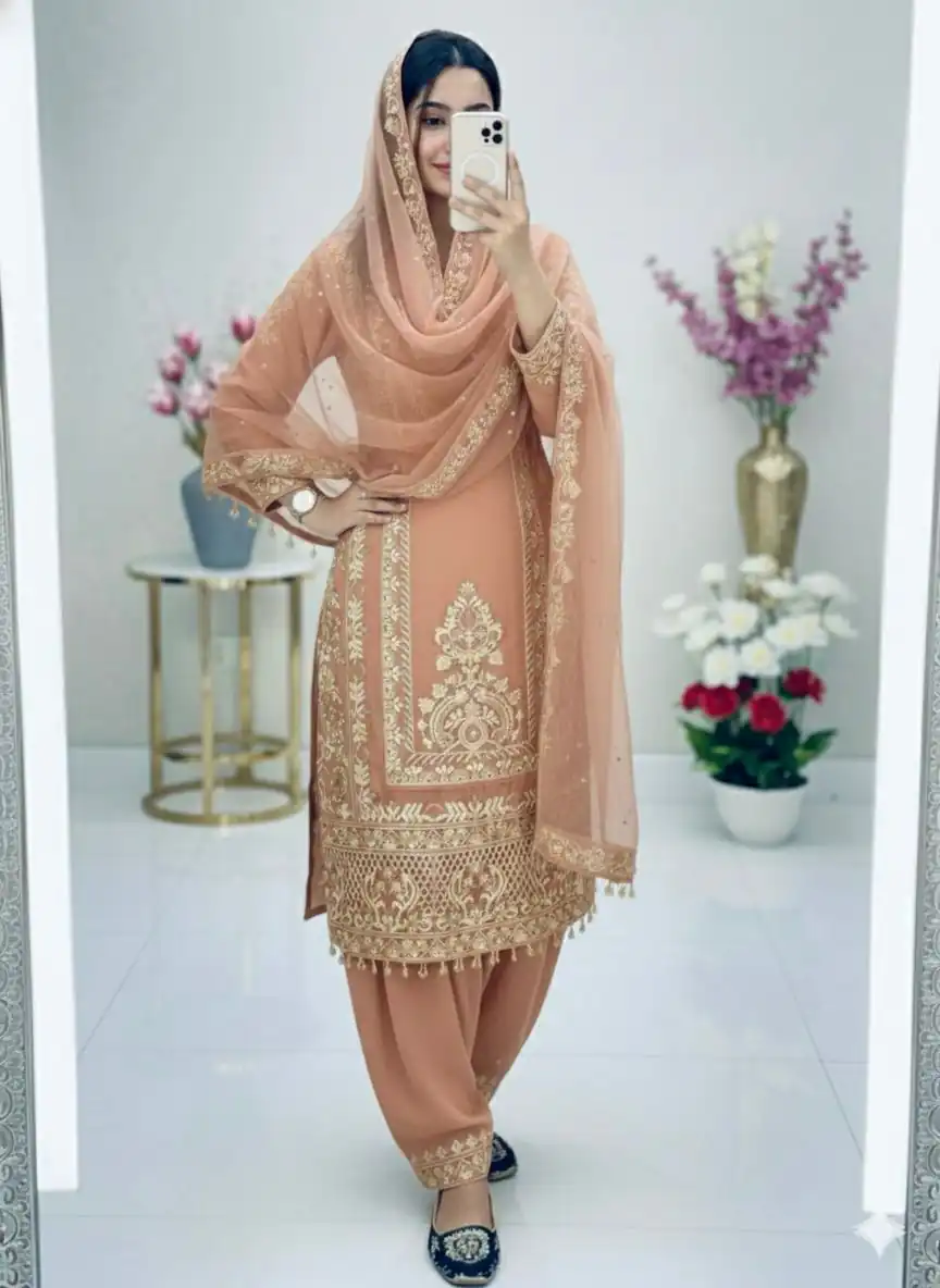 ₹2099 | KF 1716 Peach in Color Faux Georgette Embroidery Work Salwar Suit . Exclusive Offer ₹2099. Delivery 4-6 Working Days. Shop now. | Jump Suits, Tops & Bottoms, Track Suits, Salwar suit, Casual Suits, Creative suits, Designer Suits, Palazzo Suits, Party Wear Suits, Patiala Suits, Straight Suits, Trendy Wear