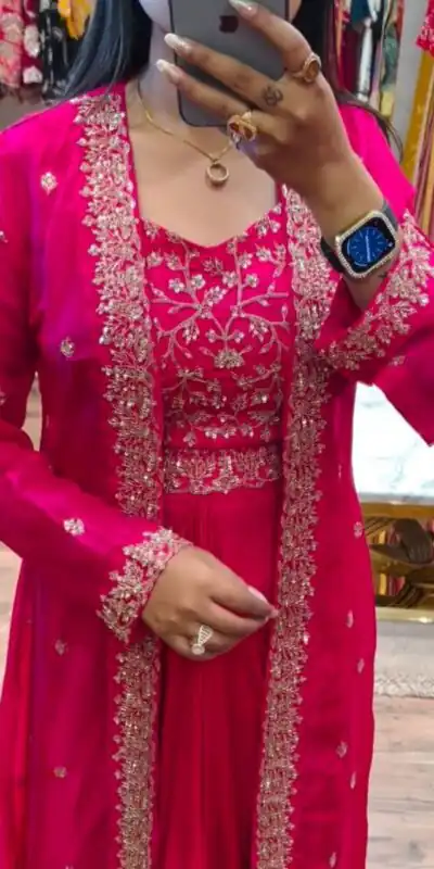 BB 56 Pink Chinon Silk Dhoti Suit with Embroidery Work & Sequins Work. Grab it for ₹1899. Delivery 4-6 Working Days. Shop now. | Jump Suits, Salwar suit, Casual Suits, Creative suits, Designer Suits, Palazzo Suits, Party Wear Suits, Patiala Suits, Straight Suits