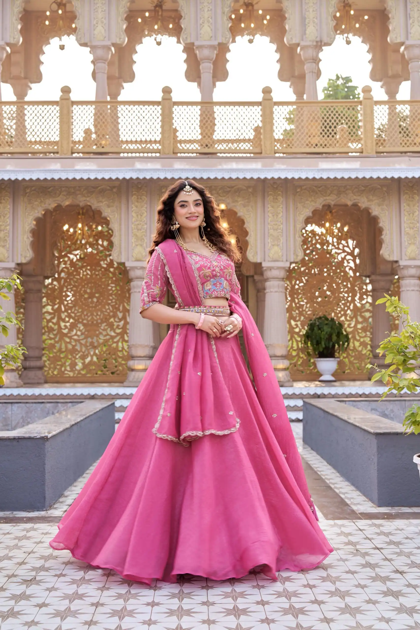 ₹3199 | Ram 160 Pink Color Crunchy Lehenga Choli with Embroidery Work. Online Festive Deal ₹3199. Delivery 4-6 Working Days. Shop now. | Lehenga, Bollywood Lehenga, Creative Lehenga, Designer Lehenga, Embroidered Lehenga, Party Wear Lehenga