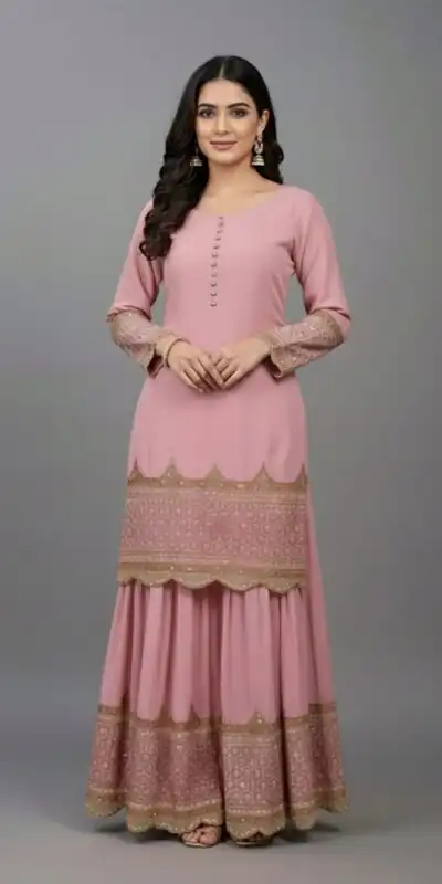 ₹2099 | ZF 250 Pink Color Faux Georgette Embroidery Sequence Work Sharara Suit Wedding, Party, Festive, Events Etc. Expected Delivery 4-6 Working Days @2099/- | Jump Suits, Salwar suit, Casual Suits, Creative suits, Designer Suits, Palazzo Suits, Party Wear Suits, Patiala Suits, Straight Suits