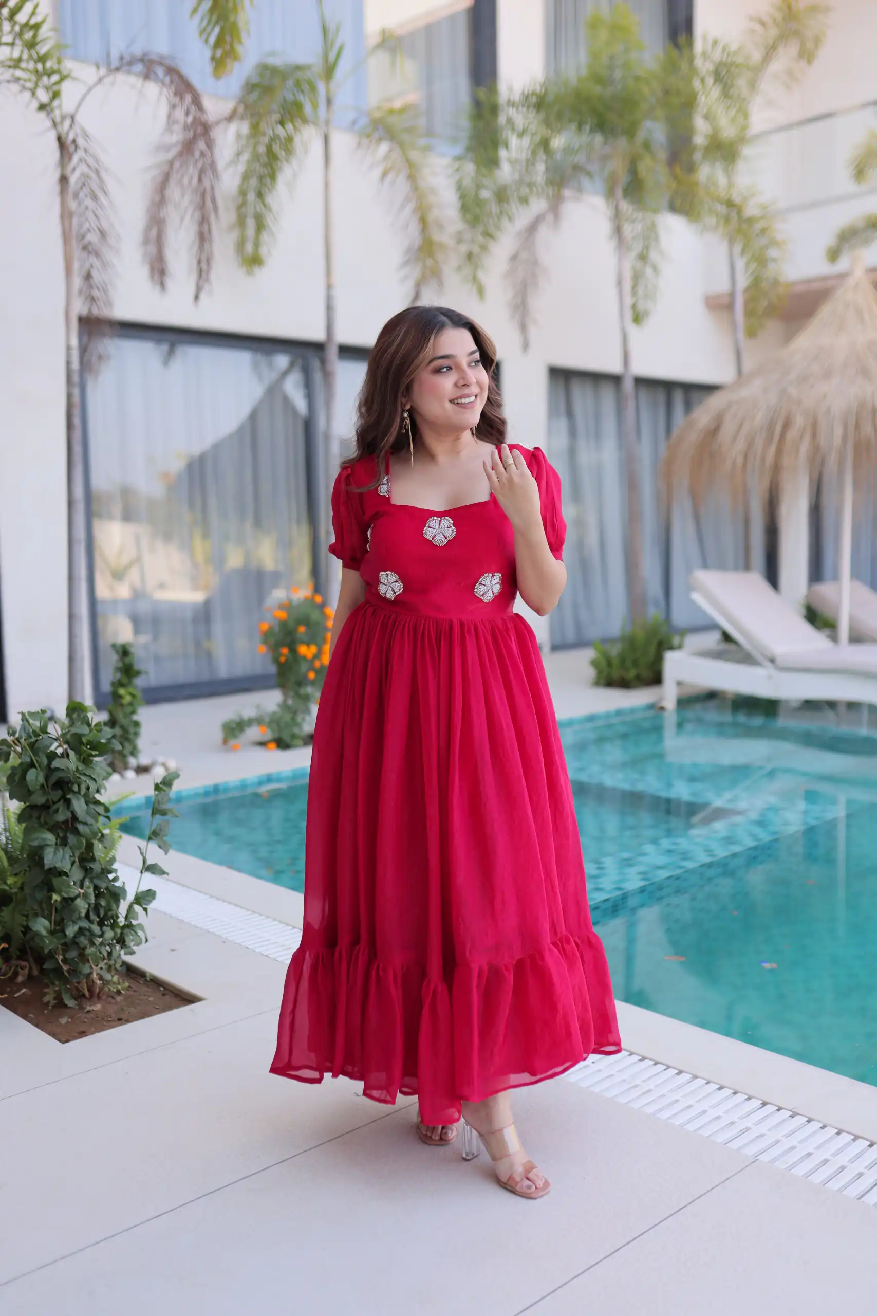 KA 1224 Pink Color Fendi Silk Gown with Embroidery Work & Bead Work. Get it for ₹1769. Delivery 4-6 Working Days. Shop now. | Gowns, Bollywood Gowns, Creative Gowns, Designer Gowns, Embroidered Gowns, Party Wear Gowns