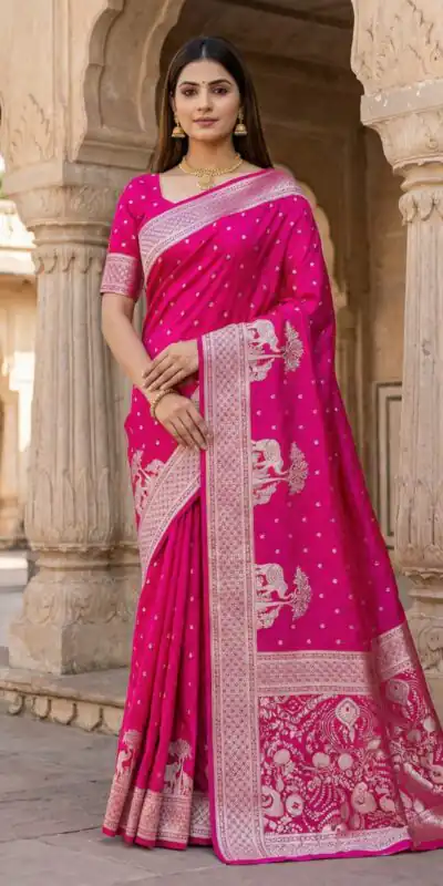 ₹1899 | MB 25 GAJRAJ Pink in Pure Banarasi Silk Zari Work & Lace Work Saree . Introductory Price ₹1899. Delivery 4-6 Working Days. Shop now. | Sarees, Bollywood Sarees, Creative Sarees, Designer Sarees, Embroidered Sarees, Ethnic Saree, Modern Digital sarees, Party Wear Sarees