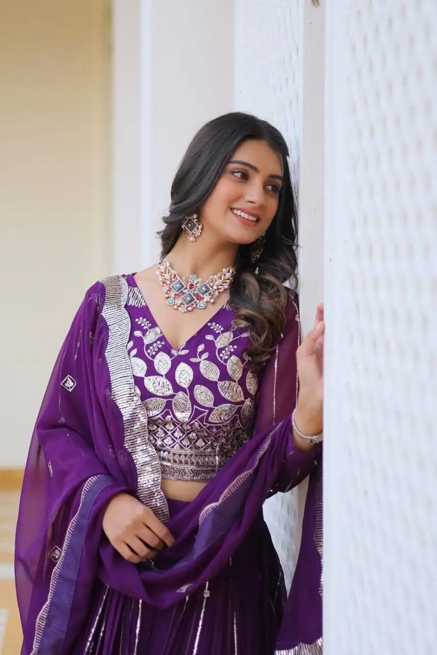 ₹2649 | Ram 068 Purple Fox Georgette Lehenga Choli Perfect for Wedding, Party, Ethnic Day, Pongal, Durga Puja – . Affordable Price ₹2649. Delivery 4-6 Working Days. | Lehenga, Bollywood Lehenga, Creative Lehenga, Designer Lehenga, Embroidered Lehenga, Party Wear Lehenga