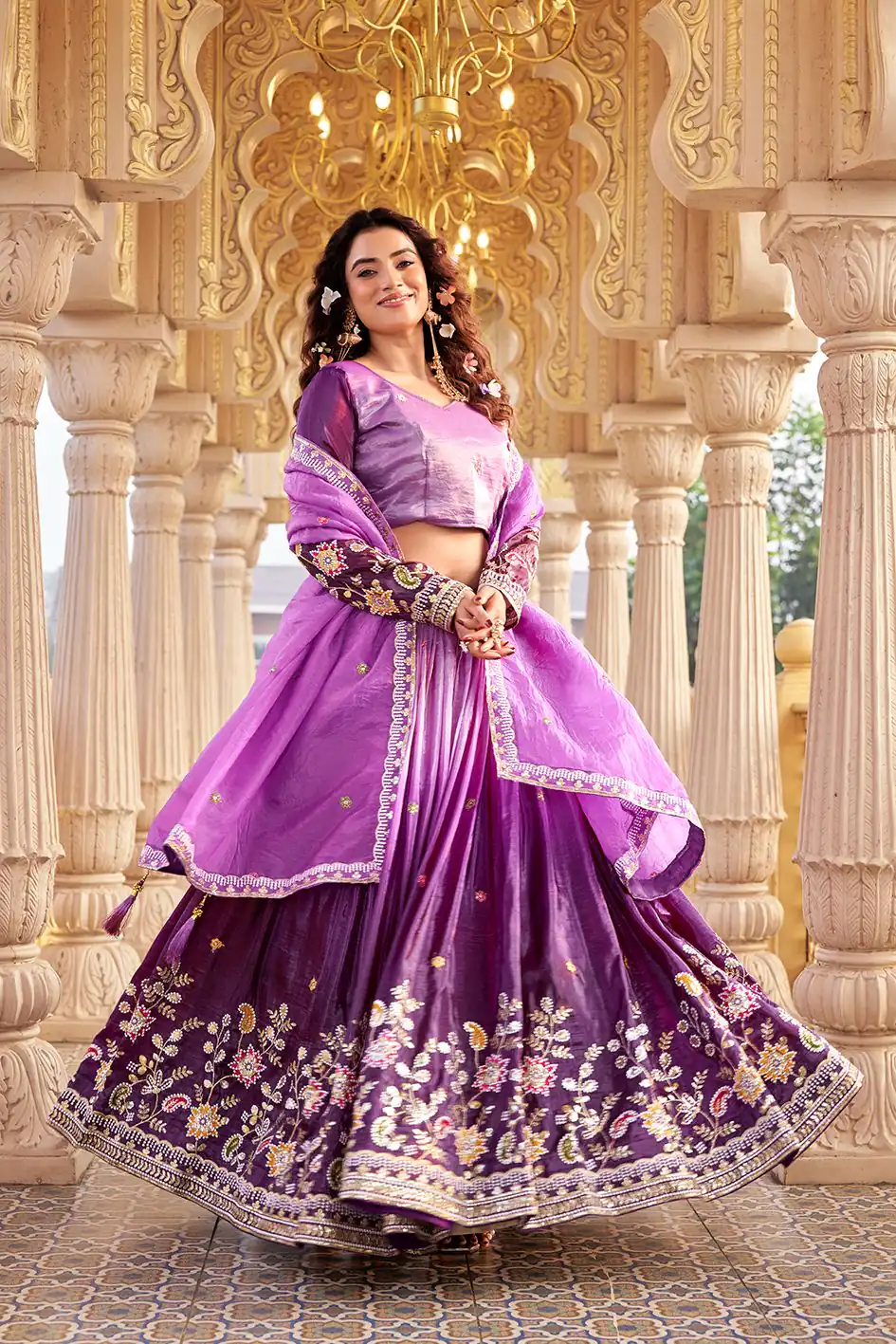 ₹2649 | Ram 159 Purple Gold Crush Lehenga Choli Perfect for Wedding, Party, Ethnic Day, Karwa Chauth, Sangeet – . Special Price ₹2649. Delivery 4-6 Working Days. | Lehenga, Bollywood Lehenga, Creative Lehenga, Designer Lehenga, Embroidered Lehenga, Party Wear Lehenga