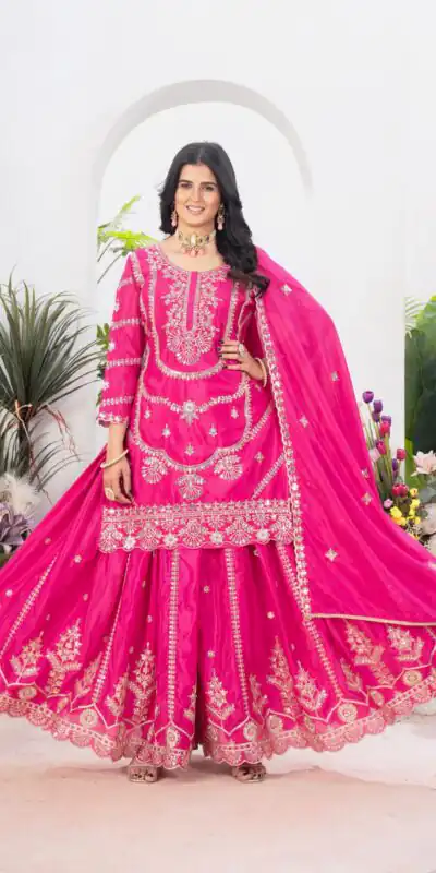 ₹2149 | ND 5033 Rani Pink Chinon Silk Salwar Suit with Embroidery Work & Lace Work. Affordable Price ₹2149. Delivery 4-6 Working Days. Shop now. | Jump Suits, Salwar suit, Casual Suits, Creative suits, Designer Suits, Palazzo Suits, Party Wear Suits, Patiala Suits, Straight Suits