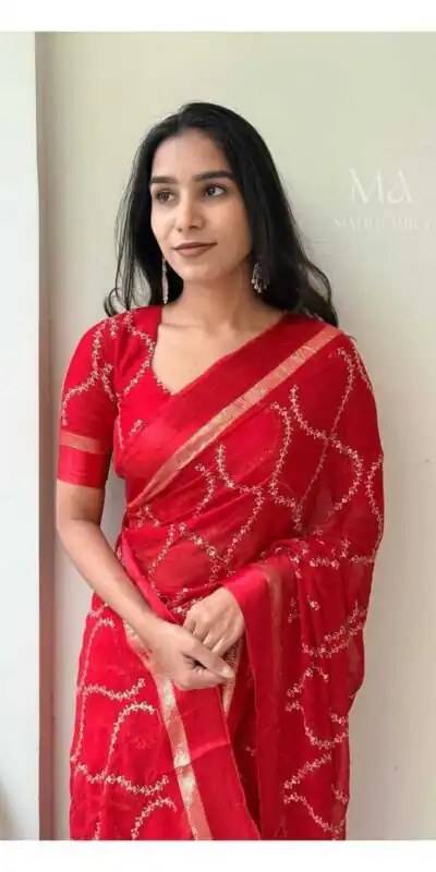 ₹1599 | MS 505 Red Viscose Satin Saree with Sequins Work & Embroidery Work. Special Price ₹1599. Delivery 4-6 Working Days. Shop now. | Sarees, Bollywood Sarees, Creative Sarees, Designer Sarees, Embroidered Sarees, Ethnic Saree, Modern Digital sarees, Party Wear Sarees