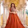 Ram 155 Rust in Color Rangoli Silk Embroidery Work Lehenga Choli . Exclusive Offer ₹3249. Delivery 4-6 Working Days. Shop now. | Lehenga, Bollywood Lehenga, Creative Lehenga, Designer Lehenga, Embroidered Lehenga, Party Wear Lehenga