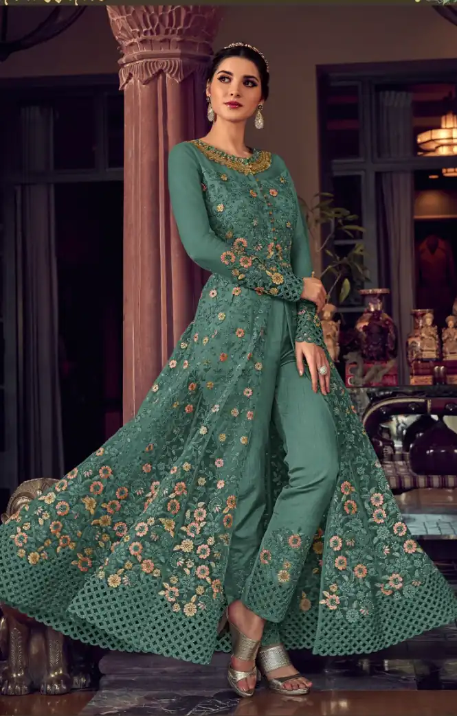 FC 6802 Teal in Banglory Silk Embroidery Work & Stone Work Salwar Suit . Festive Deal ₹3449. Delivery 4-6 Working Days. Shop now. | Jump Suits, Salwar suit, Casual Suits, Creative suits, Designer Suits, Palazzo Suits, Party Wear Suits, Patiala Suits, Straight Suits