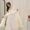 White Faux Georgette Embroidery Lace Work Salwar Suit