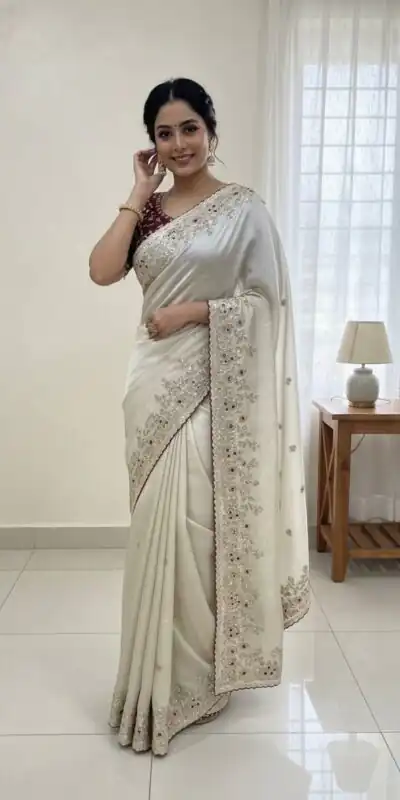 ₹2049 | NC 5555 White Organza Silk Saree with Sequins Work & Embroidery Work. Exclusive Offer ₹2049. Delivery 4-6 Working Days. Shop now. | Sarees, Bollywood Sarees, Creative Sarees, Designer Sarees, Embroidered Sarees, Ethnic Saree, Modern Digital sarees, Party Wear Sarees