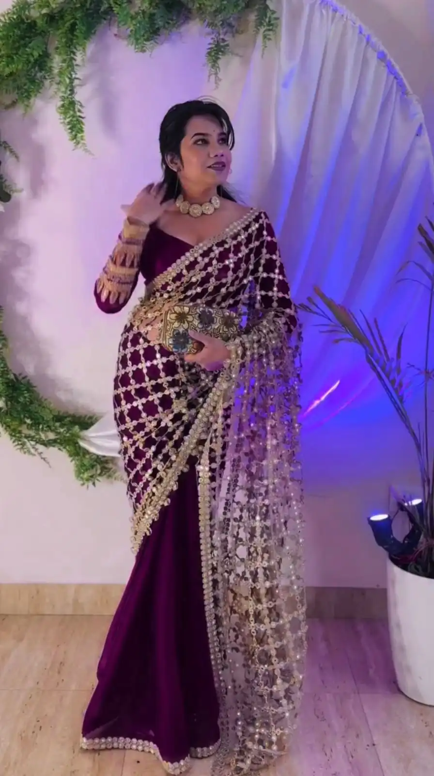 SRK 5322 Wine Fendy Silk Saree with Lace Work & Mirror Work. Wedding, Party, Festive, Events, Festive Deal ₹2499. Delivery 4-6 Working Days. Shop now. | Sarees, Bollywood Sarees, Creative Sarees, Designer Sarees, Embroidered Sarees, Ethnic Saree, Modern Digital sarees, Party Wear Sarees