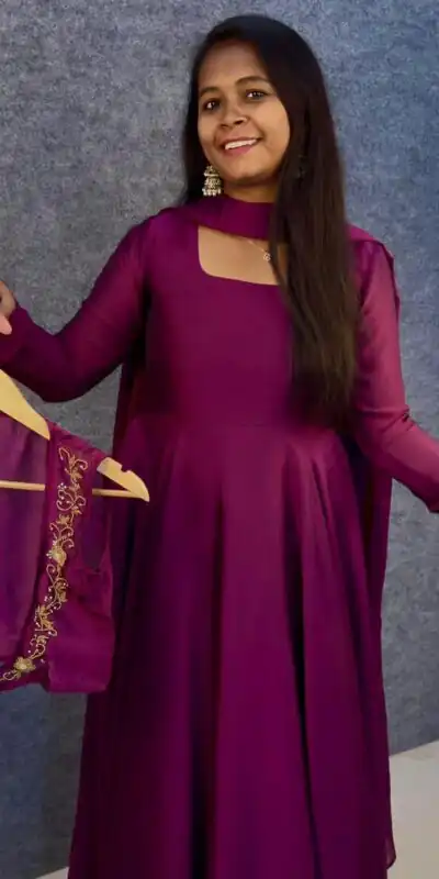 ₹1649 | MF 888 Wine Rangoli Silk Gown with Lace Border & Lace Work. Available at ₹1649 only. Delivery 4-6 Working Days. Shop now. | Gowns, Bollywood Gowns, Creative Gowns, Designer Gowns, Embroidered Gowns, Party Wear Gowns
