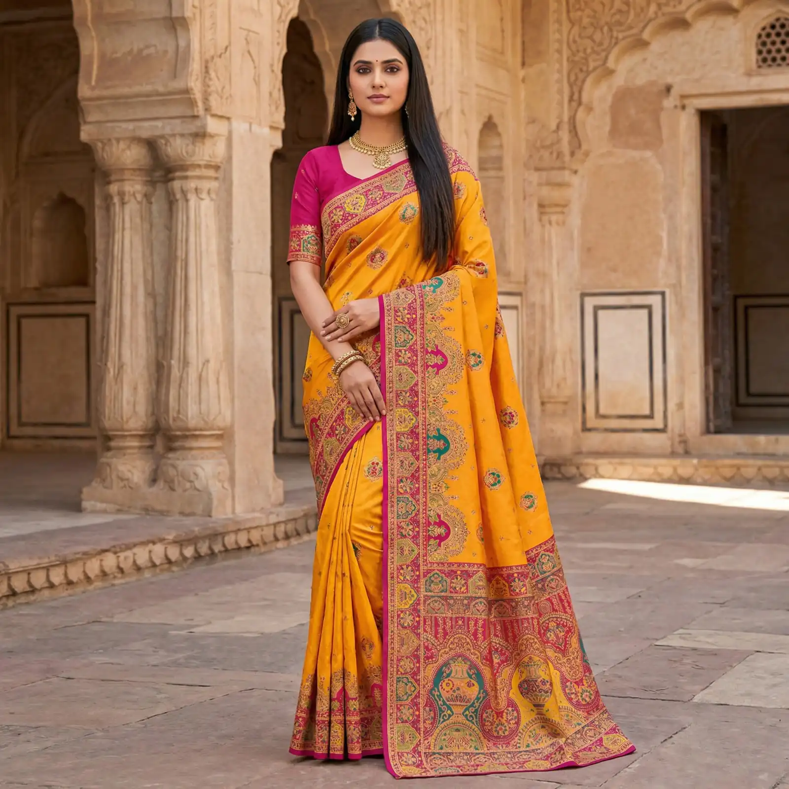 ₹2399 | MB 56 Yellow Paithani Silk Saree with Lace Border & Lace Work. Affordable Price ₹2399. Delivery 4-6 Working Days. Shop now. | Sarees, Bollywood Sarees, Creative Sarees, Designer Sarees, Embroidered Sarees, Ethnic Saree, Modern Digital sarees, Party Wear Sarees