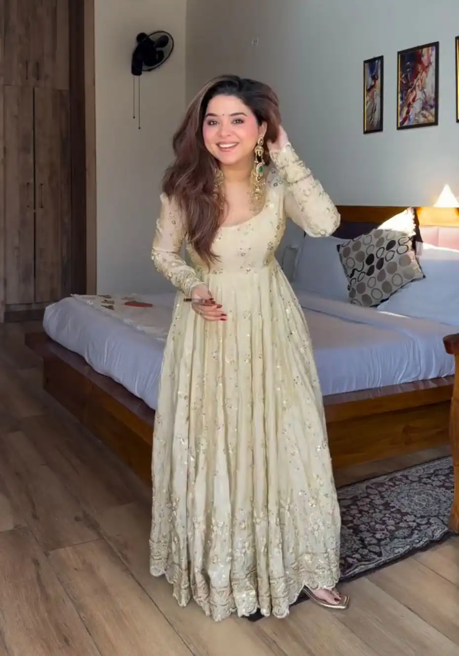SRK 5329 Cream Crunchy Silk Salwar Suit Perfect for Wedding, Party, Onam, Housewarming, Karwa Chauth – . Get it for ₹2449. Delivery 4-6 Working Days. | Anarkali Suits, Bollywood Anarkali, Creative-Anarkali, Designer Anarkali, Embroidered Anarkali, Party Wear Anarkali