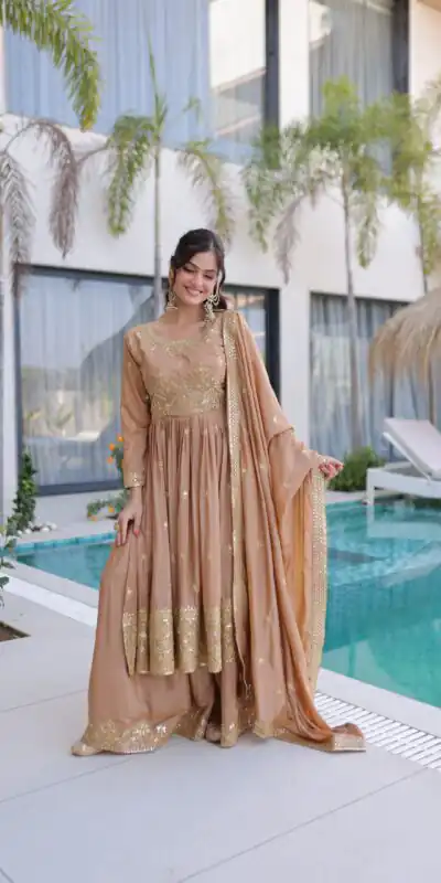 ₹2649 | KA 1233 Chiku Super Silk Salwar SuitPerfect for Wedding, Party, Sangeet, Family Gatherings, Reception – . Festive Deal ₹2649. Delivery 4-6 Working Da | Jump Suits, Salwar suit, Casual Suits, Creative suits, Designer Suits, Palazzo Suits, Party Wear Suits, Patiala Suits, Straight Suits