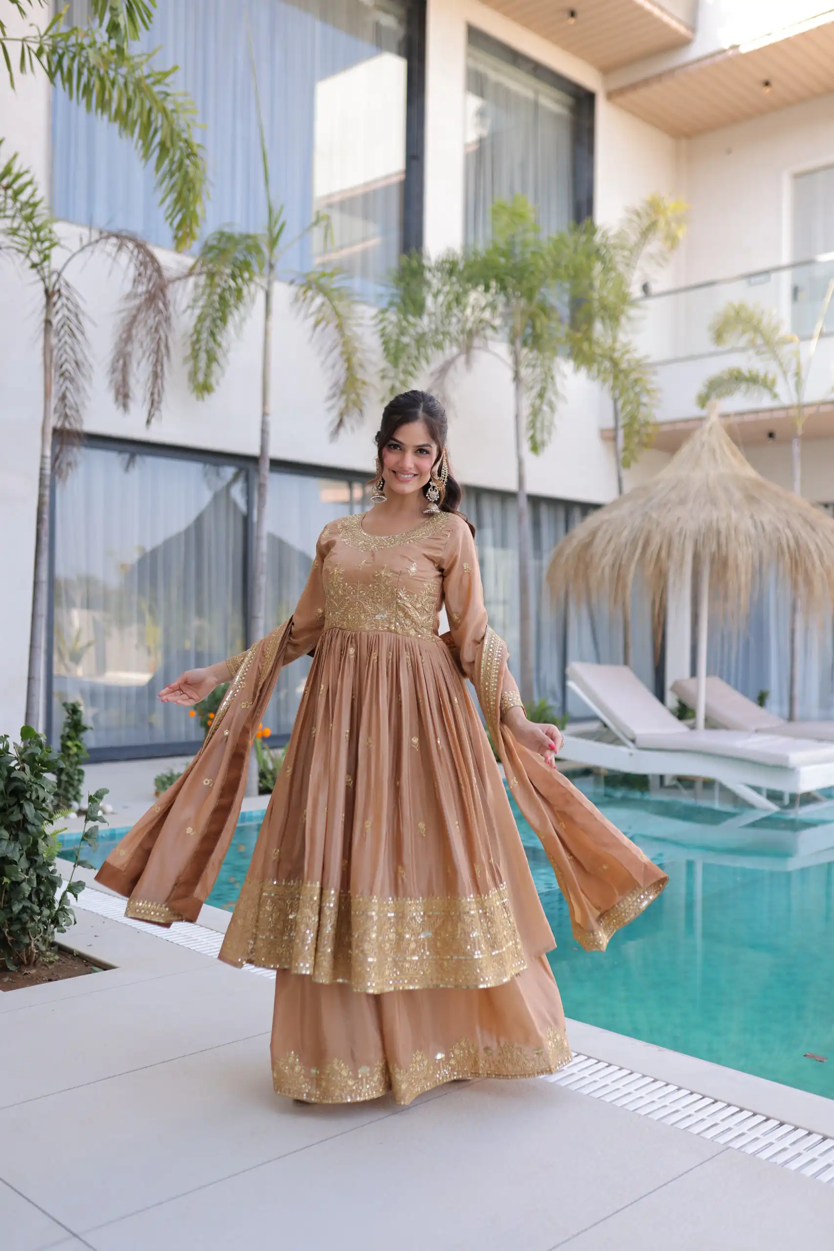 ₹2649 | KA 1233 Chiku Super Silk Salwar SuitPerfect for Wedding, Party, Sangeet, Family Gatherings, Reception – . Festive Deal ₹2649. Delivery 4-6 Working Da | Jump Suits, Salwar suit, Casual Suits, Creative suits, Designer Suits, Palazzo Suits, Party Wear Suits, Patiala Suits, Straight Suits