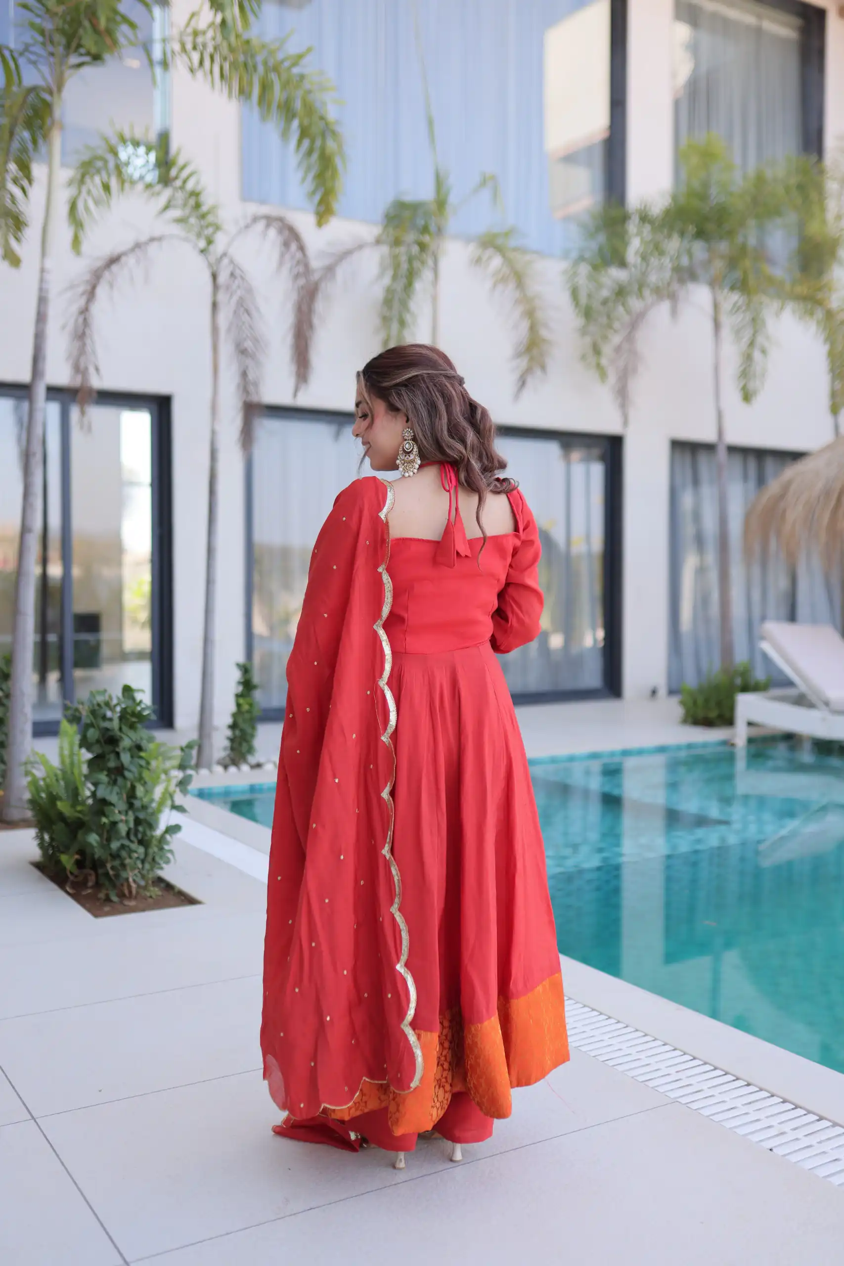 KA 1237 Red Mul Chanderi Anarkali Suit with Embroidery Work & Mirror Work. Grab it for ₹2449. Delivery 4-6 Working Days. Shop now. | Anarkali Suits, Bollywood Anarkali, Creative-Anarkali, Designer Anarkali, Embroidered Anarkali, Party Wear Anarkali