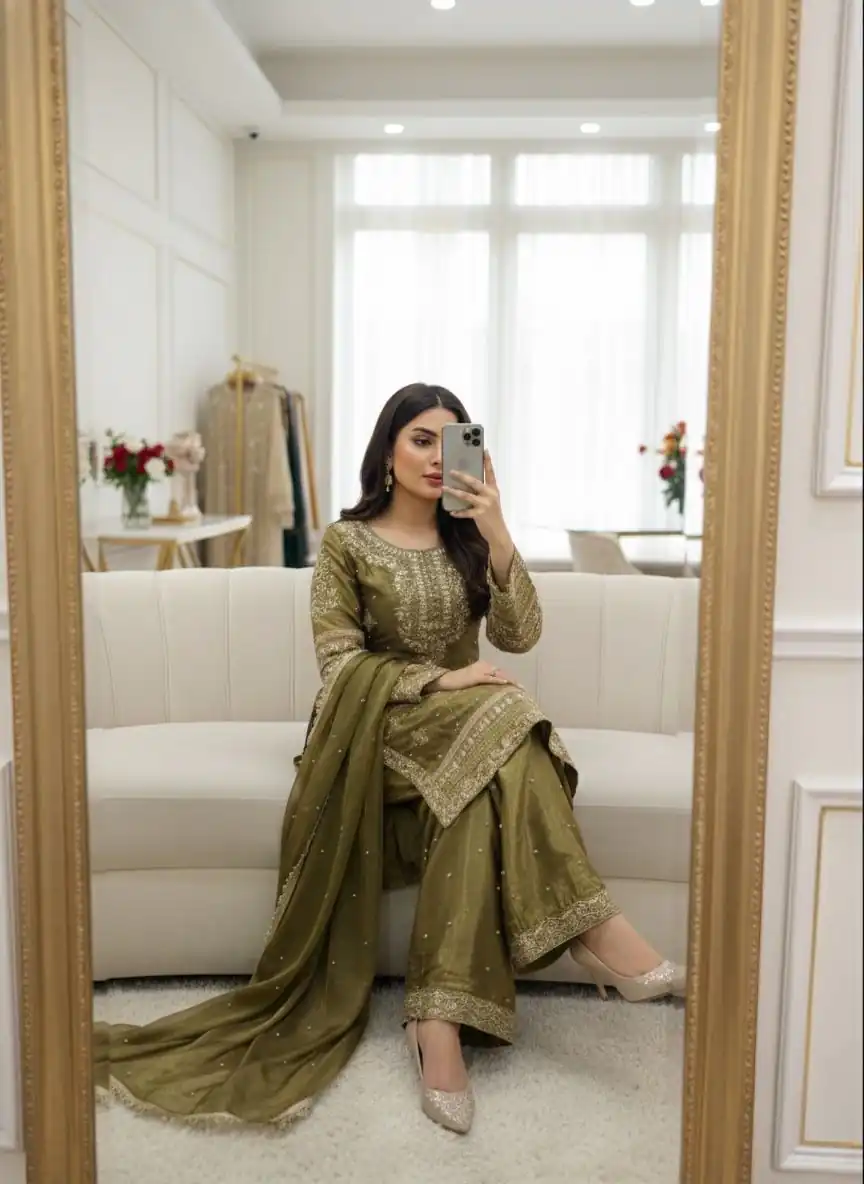 ₹2499 | WW 1245 Mehendi Zimmy Silk Salwar Suit with Lace Work & Embroidery Work. Affordable Price ₹2499. Delivery 4-6 Working Days. Shop now. | Jump Suits, Salwar suit, Casual Suits, Creative suits, Designer Suits, Palazzo Suits, Party Wear Suits, Patiala Suits, Straight Suits