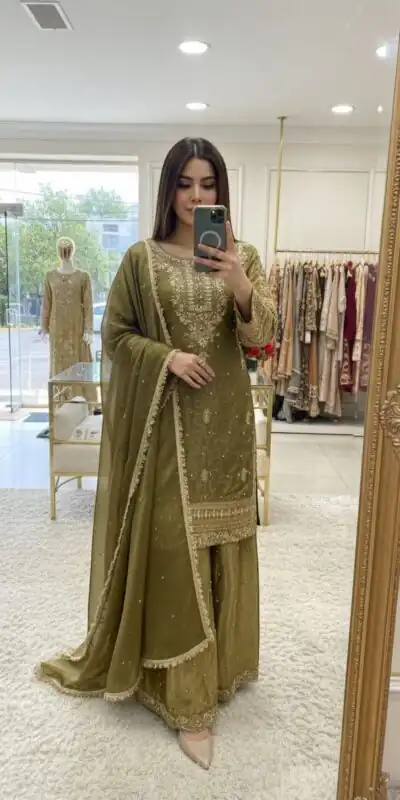 ₹2499 | WW 1245 Mehendi Zimmy Silk Salwar Suit with Lace Work & Embroidery Work. Affordable Price ₹2499. Delivery 4-6 Working Days. Shop now. | Jump Suits, Salwar suit, Casual Suits, Creative suits, Designer Suits, Palazzo Suits, Party Wear Suits, Patiala Suits, Straight Suits