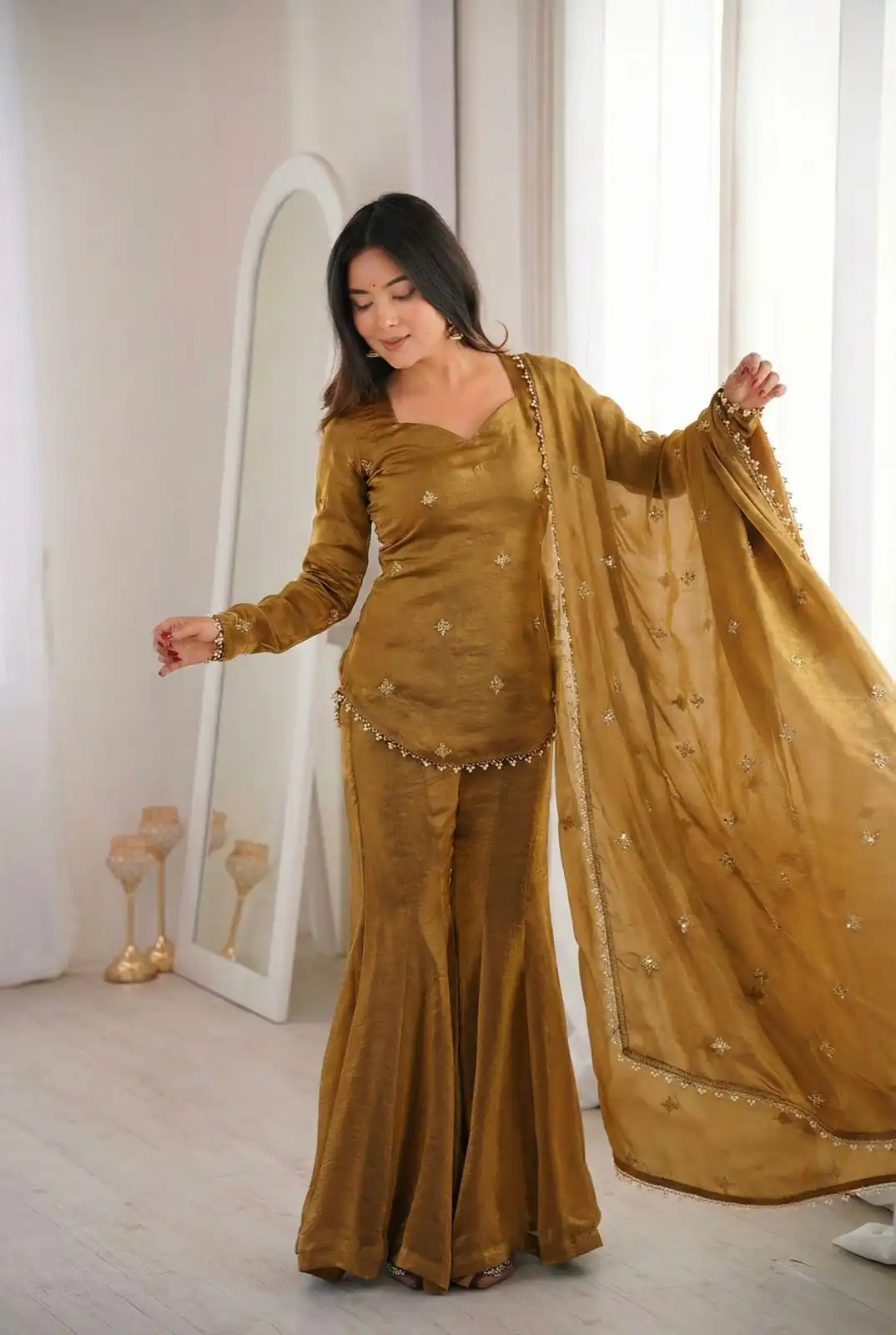 ZSR 3159 Mustered Fendy Silk Salwar Suitwith Embroidery Work & Lace Work. Now at just ₹2049. Delivery 4-6 Working Days. Shop now. | Jump Suits, Salwar suit, Casual Suits, Creative suits, Designer Suits, Palazzo Suits, Party Wear Suits, Patiala Suits, Straight Suits