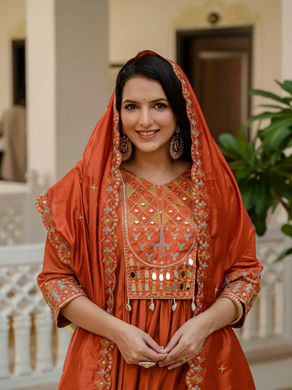 ₹2049 | DIVA 126 Orange Viscose Roman Silk Anarkali Suit with Mirror Work & Embroidery Work. Affordable Price ₹2049. Delivery 4-6 Working Days. Shop now. | Anarkali Suits, Bollywood Anarkali, Creative-Anarkali, Designer Anarkali, Embroidered Anarkali, Party Wear Anarkali
