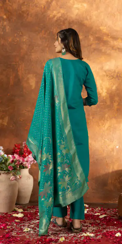 ₹2049 | DIVA 103 Firozi Marina Silk Salwar Suit with Embroidery Work. Introductory Price ₹2049. Delivery 4-6 Working Days. Shop now. | Jump Suits, Salwar suit, Casual Suits, Creative suits, Designer Suits, Palazzo Suits, Party Wear Suits, Patiala Suits, Straight Suits