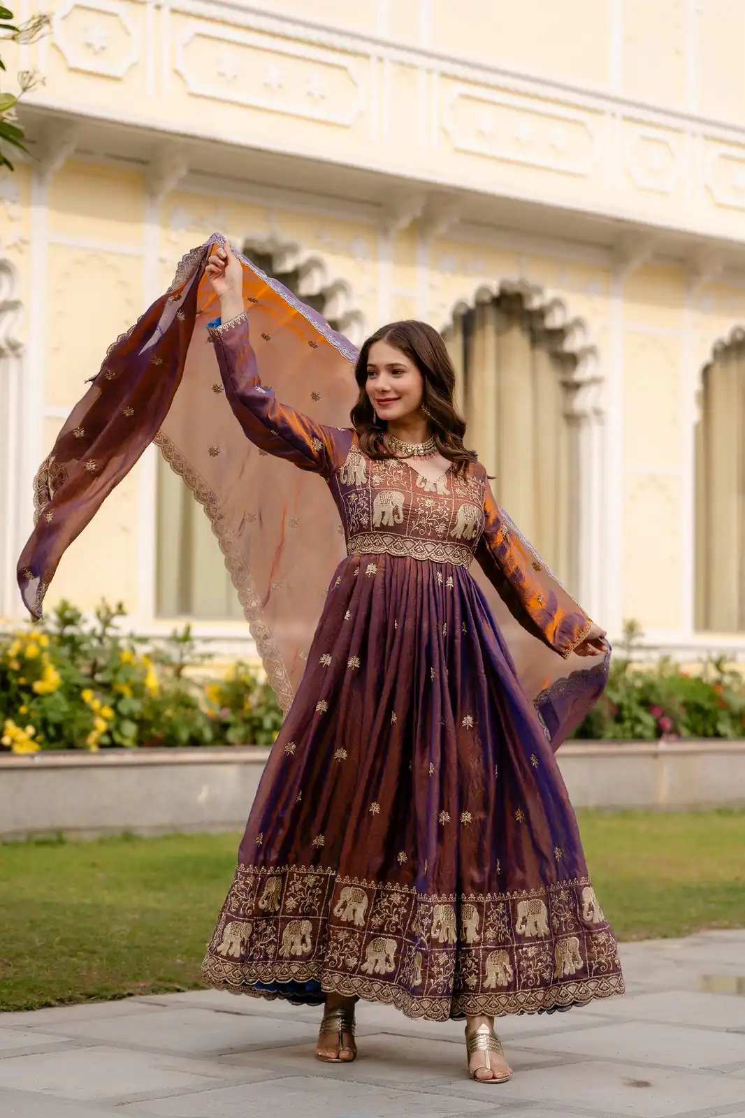 RR 38 Purple Fendy Satin Gown Perfect for Wedding, Party, Pongal, Makar Sankranti, Ganesh Chaturthi – . Available at ₹2649 only. Delivery 4-6 Wor | Gowns, Bollywood Gowns, Creative Gowns, Designer Gowns, Embroidered Gowns, Party Wear Gowns