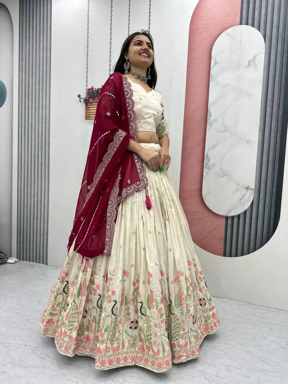 PC 546 Red Tissue Silk Lehenga Choli with Lace Work & Cut Work. Wedding, Party, Festive, Events Only 3249 Delivery 4-6 Working Days. Shop now. | Lehenga, Bollywood Lehenga, Creative Lehenga, Designer Lehenga, Embroidered Lehenga, Party Wear Lehenga