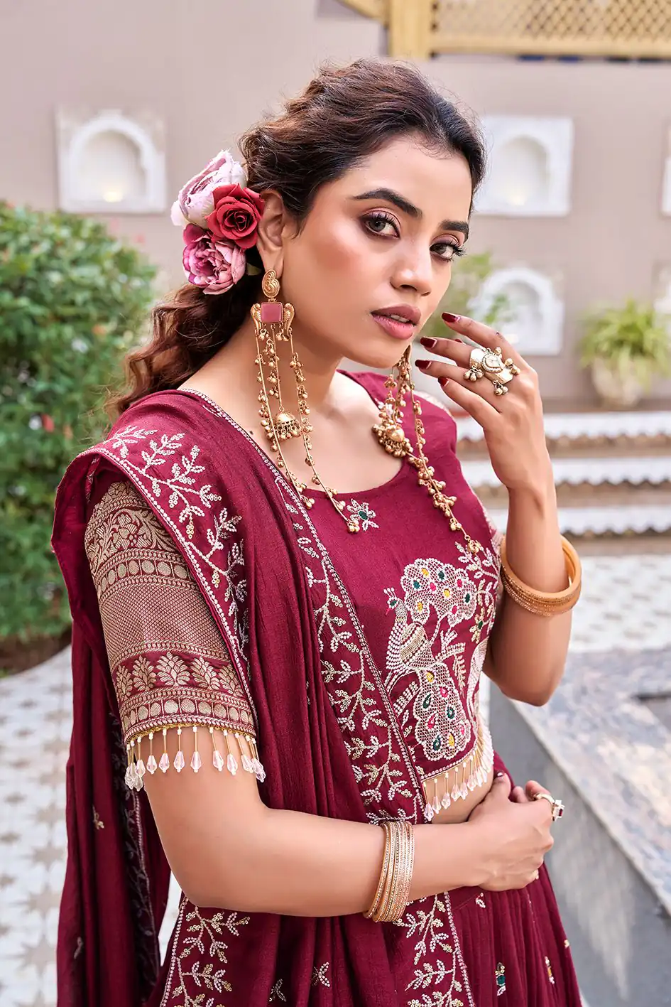 Ram 163 Maroon in Color Vichitra Silk Embroidery Work Lehenga Choli . Now at just ₹3049. Delivery 4-6 Working Days. Shop now. | Lehenga, Bollywood Lehenga, Creative Lehenga, Designer Lehenga, Embroidered Lehenga, Party Wear Lehenga