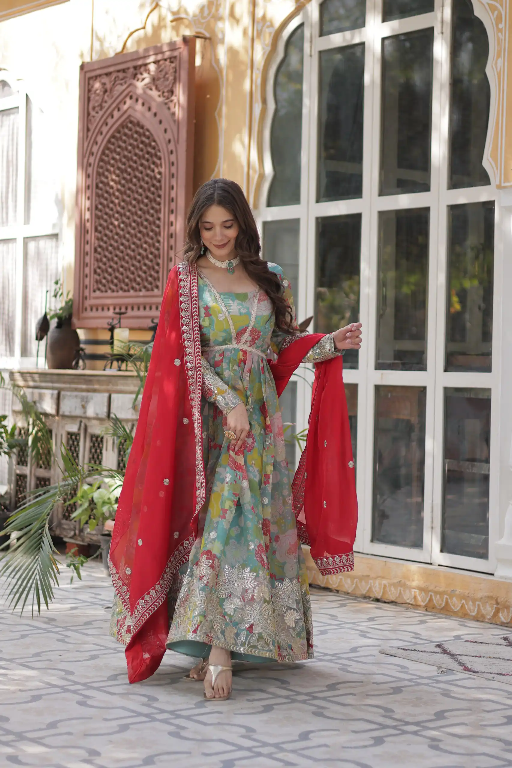 KA 1159 Sky Blue Russian Silk Gown Perfect for Wedding, Party, Ethnic Day, Haldi, Traditional Day – . Special Price ₹3149. Delivery 4-6 Working Day | Gowns, Bollywood Gowns, Creative Gowns, Designer Gowns, Embroidered Gowns, Party Wear Gowns
