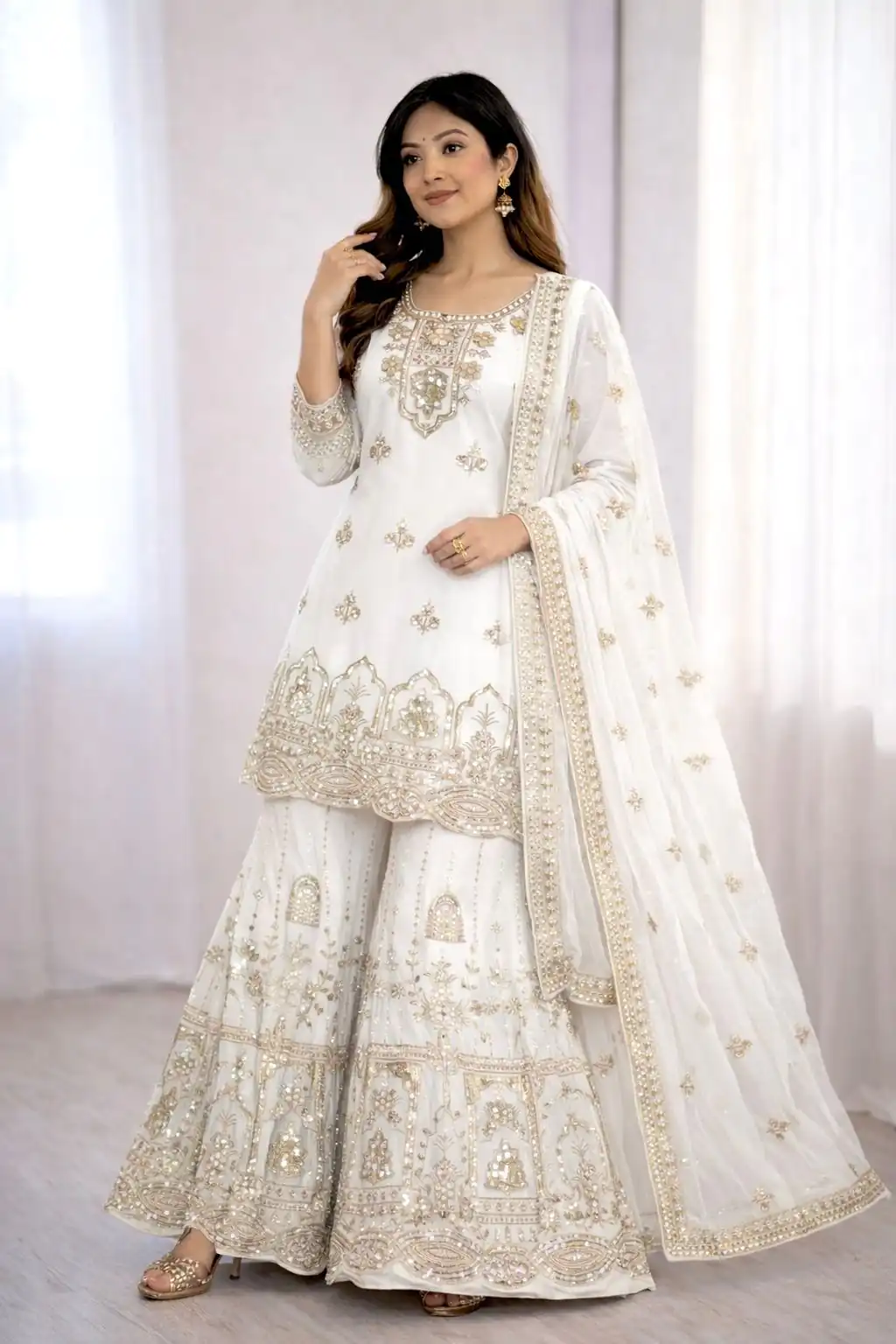 ₹2399 | WW 1250 White Faux Georgette With 5 mm Sequence Work Salwar Suit Wedding, Party, Festive, Events Etc. Expected Delivery 4-6 Working Days @2399/- | Jump Suits, Salwar suit, Casual Suits, Creative suits, Designer Suits, Palazzo Suits, Party Wear Suits, Patiala Suits, Straight Suits