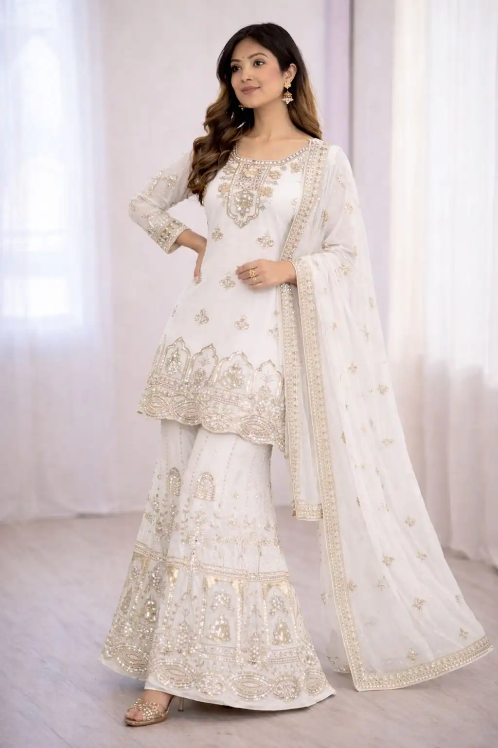₹2399 | WW 1250 White Faux Georgette With 5 mm Sequence Work Salwar Suit Wedding, Party, Festive, Events Etc. Expected Delivery 4-6 Working Days @2399/- | Jump Suits, Salwar suit, Casual Suits, Creative suits, Designer Suits, Palazzo Suits, Party Wear Suits, Patiala Suits, Straight Suits