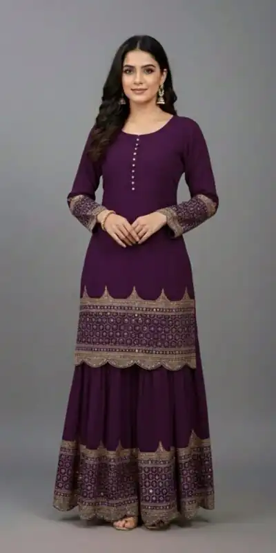 ₹2099 | ZF 250 Wine Color Faux Georgette Embroidery Sequence Work Sharara Suit Wedding, Party, Festive, Events Etc. Expected Delivery 4-6 Working Days @2099/- | Jump Suits, Salwar suit, Casual Suits, Creative suits, Designer Suits, Palazzo Suits, Party Wear Suits, Patiala Suits, Straight Suits