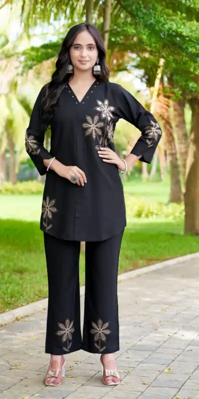 Aglow Black Rayon Embroidery Work Kurti
