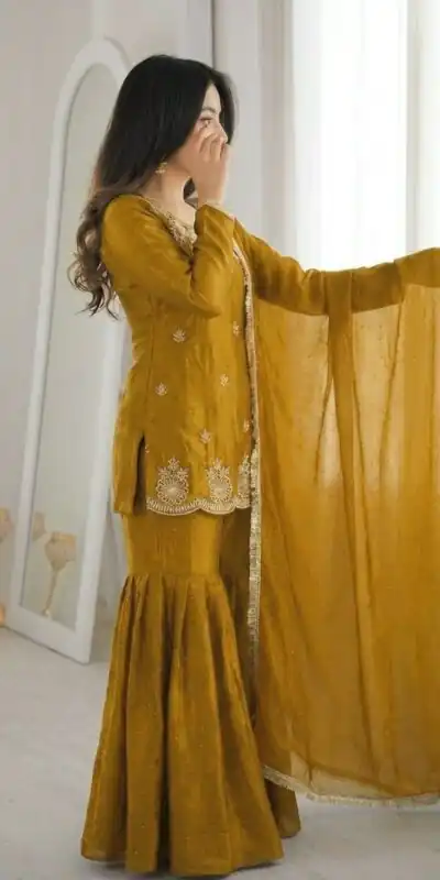 Aglow Mustered Fendy Silk Embroidery Work Salwar Suit