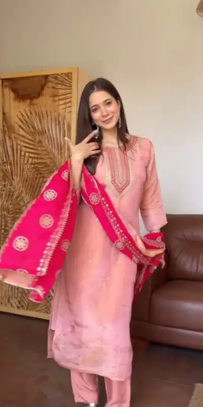Alluring Pink Chinon Embroidery Work Salwar Suit