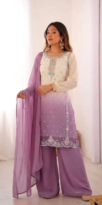 Amazing Lavender Faux Georgette Embroider Work Salwar Suit