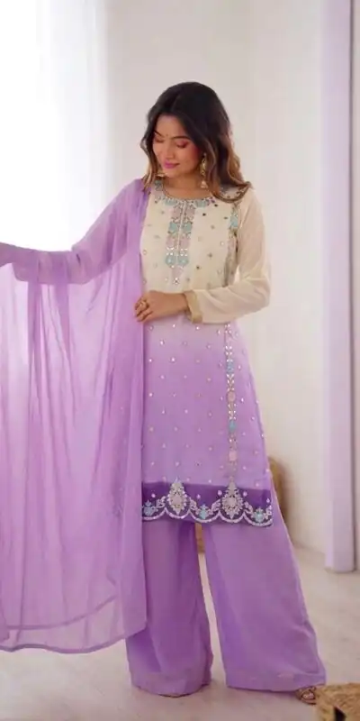 Amazing Lavender Faux Georgette Embroider Work Salwar Suit
