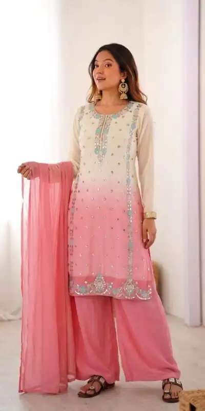 Amazing Pink Faux Georgette Embroider Work Salwar Suit