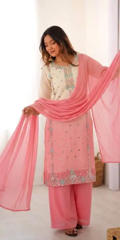 Amazing Pink Faux Georgette Embroider Work Salwar Suit