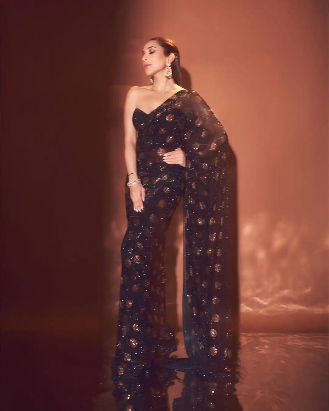 Attractive Black Faux Georgette Round Box Embroidery Work Saree