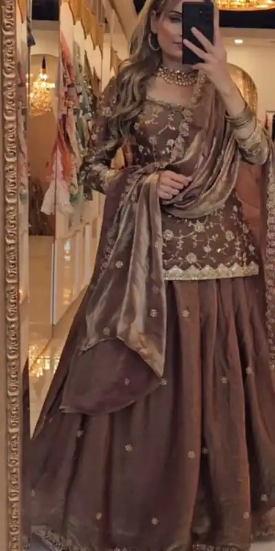 Attractive Brown Fandy Silk Sequence Work Lehenga Choli