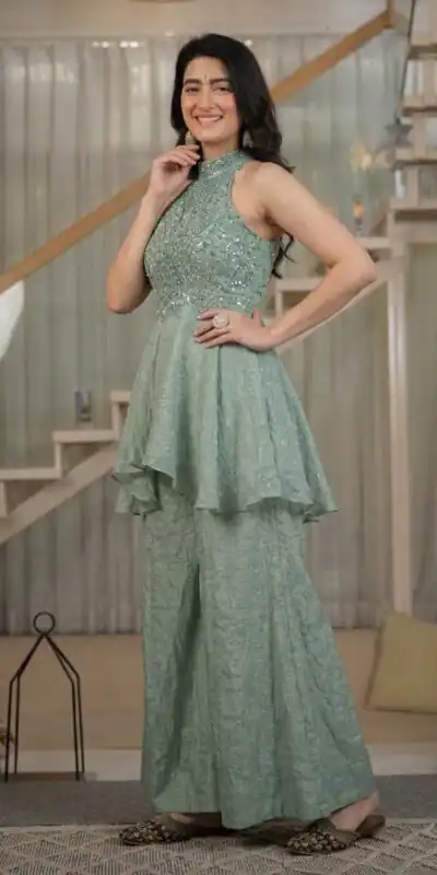 Attractive Pista Fandy Silk Bids Hand Work Salwar Suit