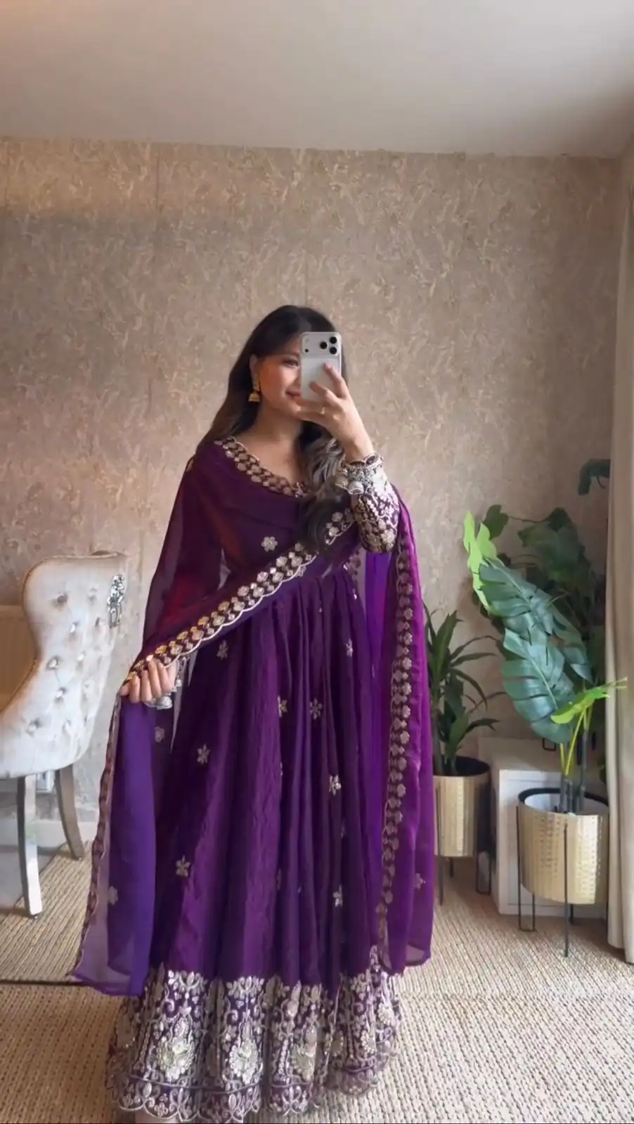 Beautiful Purple Fendy Silk Thread Work Anarkali Suit