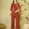 Beautiful Rust Pure Cotton Multi Thread Work Kurti