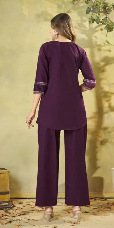 Beautiful Wine Pure Cotton Multi Thread Work Kurti